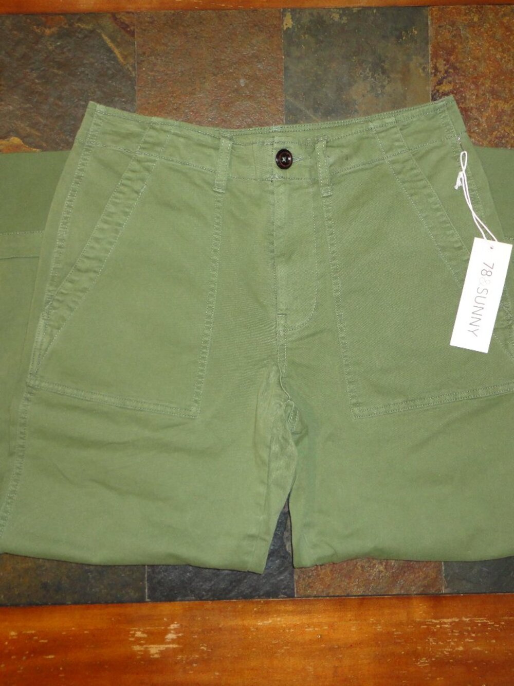 78 & SUNNY Women's Green Cuffed Bungalow Twill Utility Ankle Pants in size 8